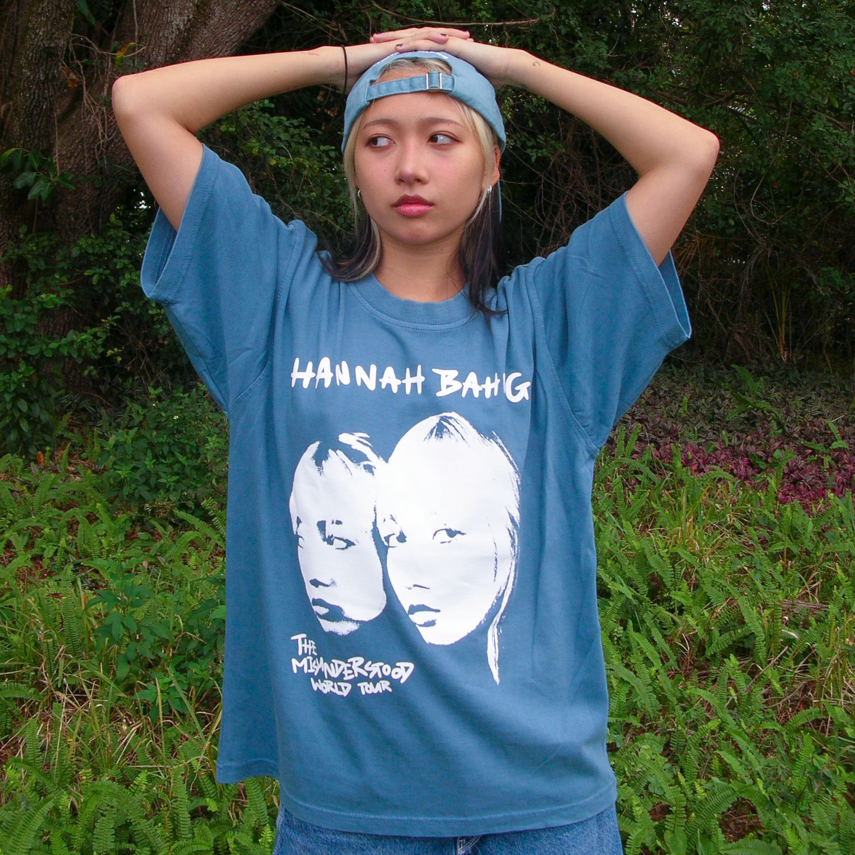 hannah bahng wearing the misunderstood tour shirt 